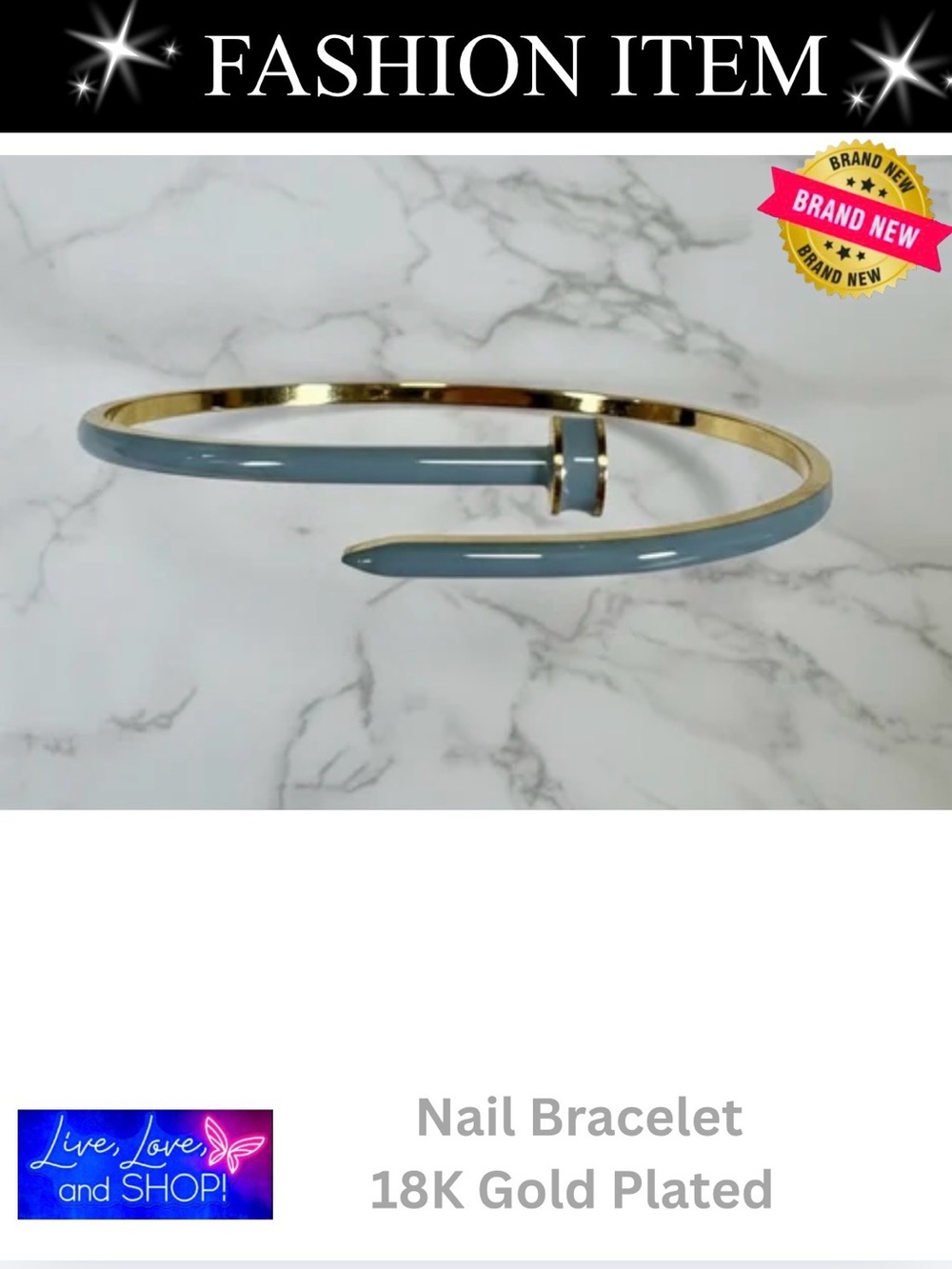 BRACELET: Slate Blue 18K Gold-Plated Nail w/Holden Accents, NWOT